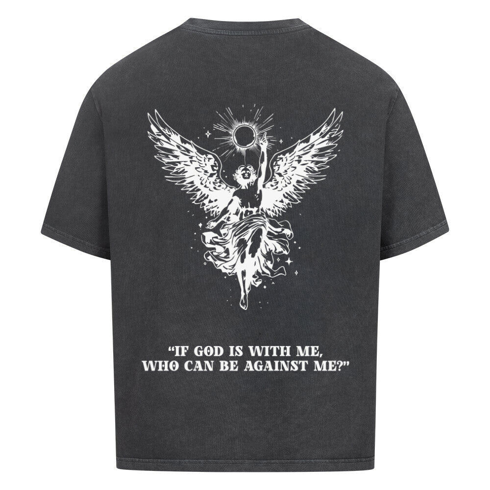 michael  oversized t shirt premium t shirt t shirt christliches jesus religiöses t shirt christian streetwear with Psalm bedrucktes t shirt print  natural raw  beige  nudetone with psalm if god is with me who can be against me washed black grey