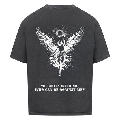 michael  oversized t shirt premium t shirt t shirt christliches jesus religiöses t shirt christian streetwear with Psalm bedrucktes t shirt print  natural raw  beige  nudetone with psalm if god is with me who can be against me washed black grey