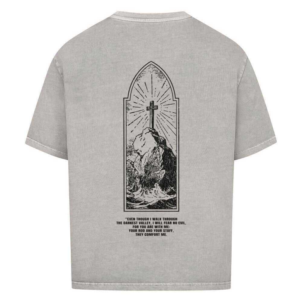 mountain oversized t shirt premium t shirt t shirt christliches jesus religiöses t shirt christian streetwear with Psalm 
 even though i walk through the darkest 
valley i will fear no evil for you who are with me you rod and your staff they comfort me bedrucktes t shirt print  natural raw  beige  nudetone with psalm if god is with me who can be against me washed black grey