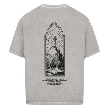 mountain oversized t shirt premium t shirt t shirt christliches jesus religiöses t shirt christian streetwear with Psalm 
 even though i walk through the darkest 
valley i will fear no evil for you who are with me you rod and your staff they comfort me bedrucktes t shirt print  natural raw  beige  nudetone with psalm if god is with me who can be against me washed black grey